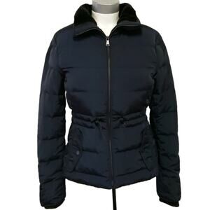 ZARA Woman feather down faux fur collar puffer winter jacket navy blue Size XS